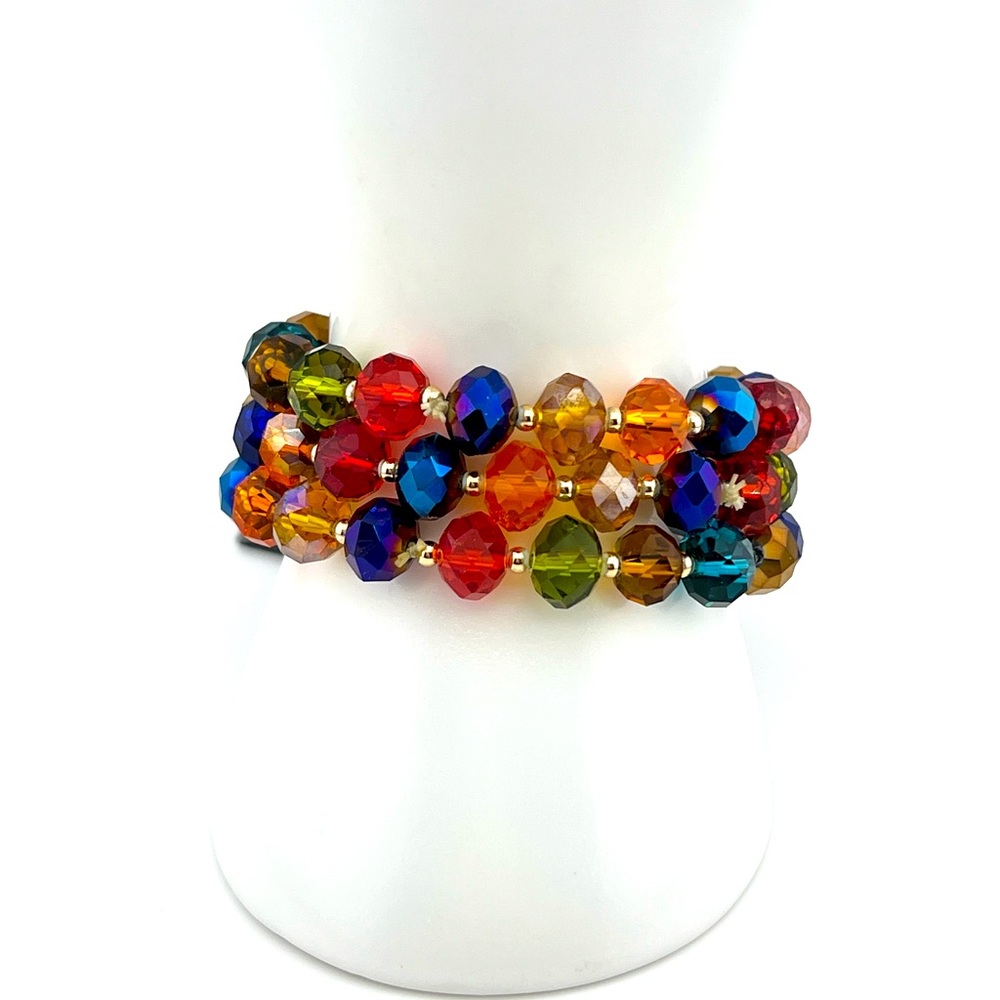 3 Multicolor Glass Crystal Beaded Stretch Bracelet